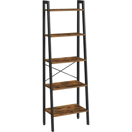 VASAGLE 5 Tier Vintage Ladder Shelf Bookshelf Industrial Bookcase Storage Rack Rustic Brown