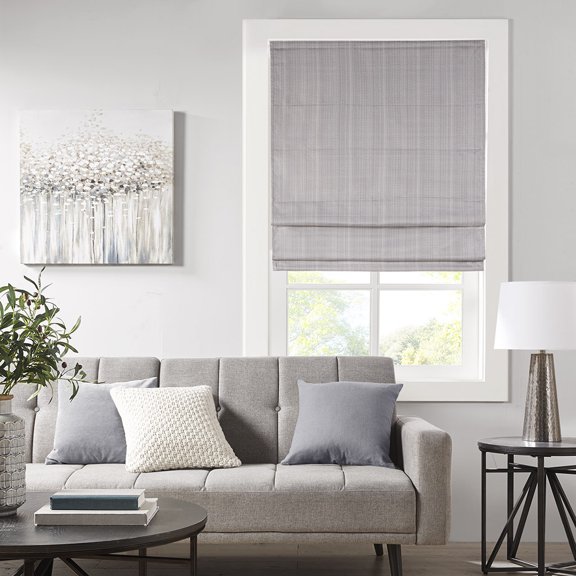 Madison Park Galen Basketweave Room Darkening Cordless Roman Shade Single Window Panel in Grey, 39"x64"