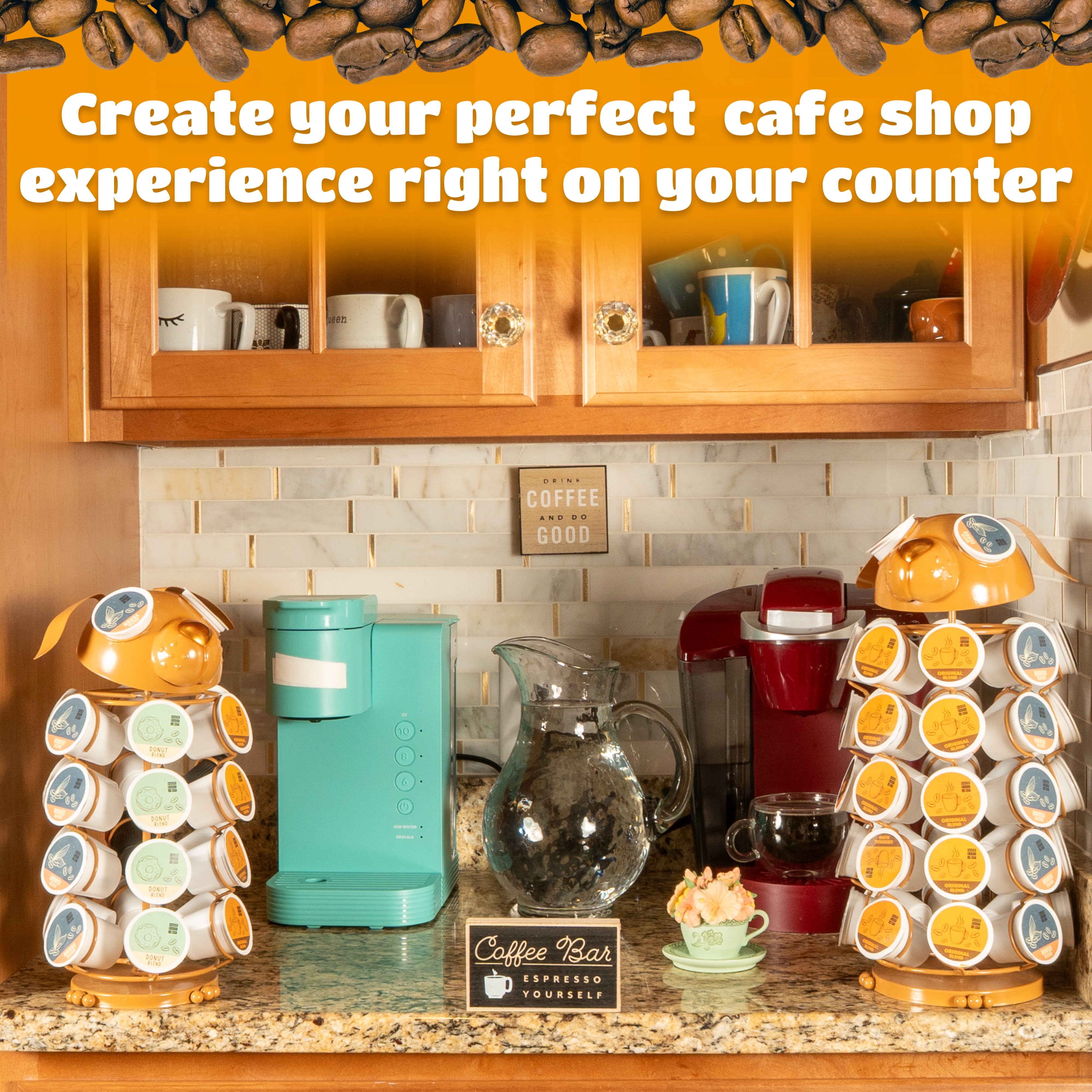 Made Easy Kit Carousel Coffee Pod Holder, Compatible with Keurig K-Pods K-Cups, Countertop Rack Storage Organizer, Metal Home and Kitchen Decor, Capsule Café Station Bar