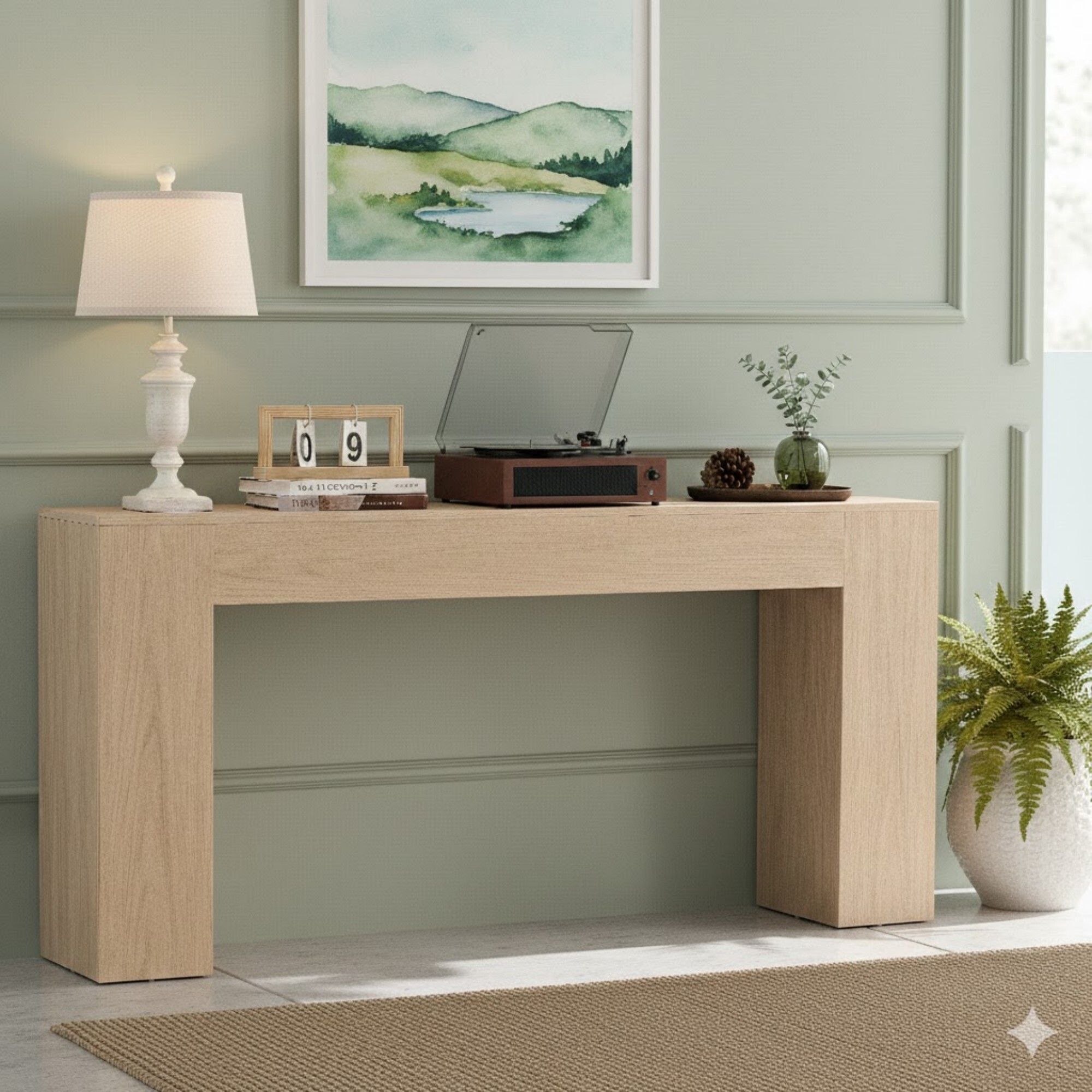 AENKYO 63" Farmhouse Console Table, Extra Long Sofa Table for Entryway and Living Room, Rustic Wood Finish, Light Oak