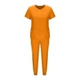 thumbnail image 5 of BiZtdJrK Jogger Scrubs for Woman Button V Neck Short Sleeve Tops and Pants Sets Nursing Uniform Scrubs 2 Piece Set with Pockets Yellow L, 5 of 7