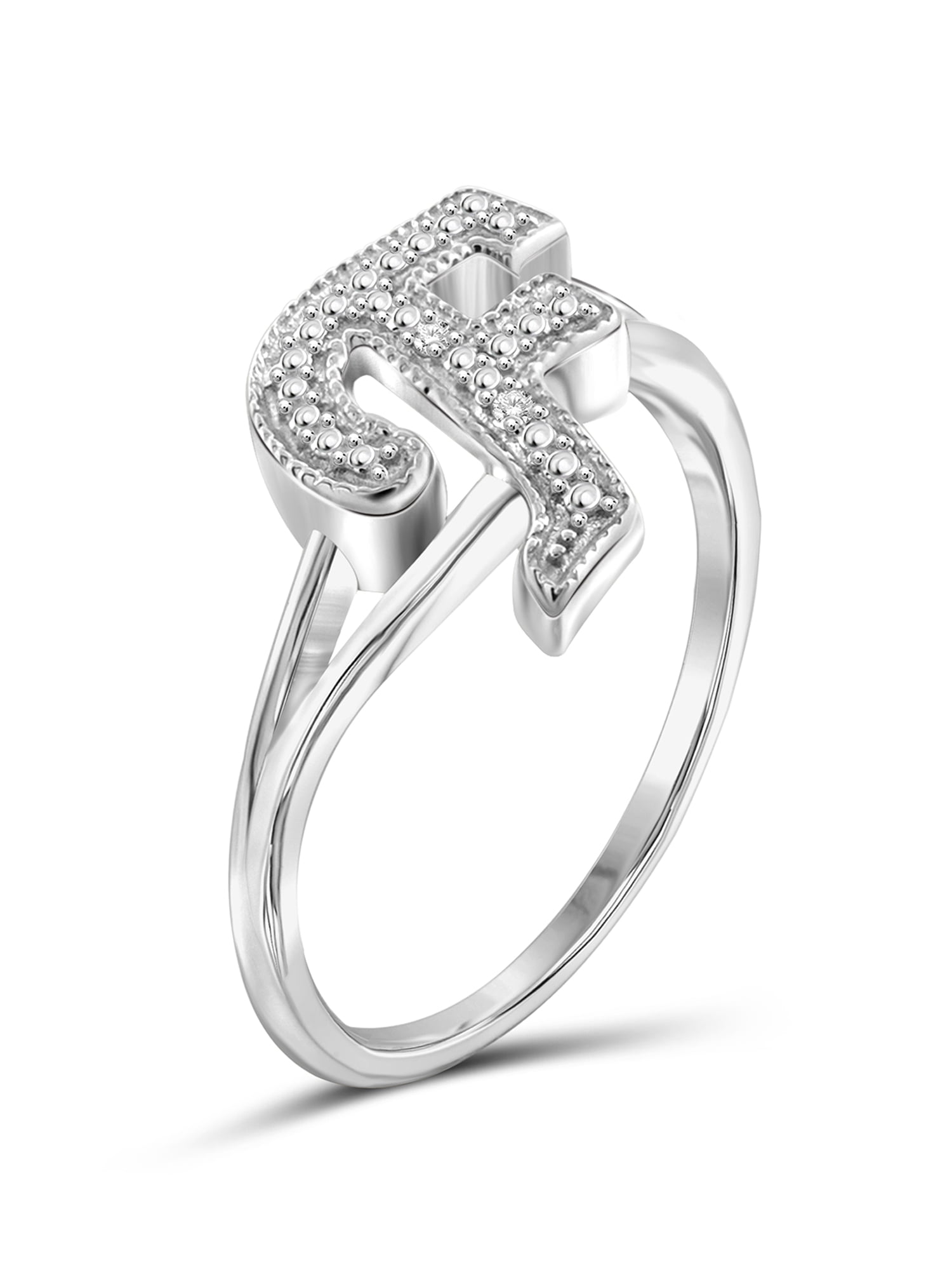 JewelersClub Accent White Diamond Initial Letter Ring for Women | Customizable Sterling Silver F Alphabet Monogram Ring for Girls | Cursive Script Capital Letters | Personalized Jewelry Gift for Her