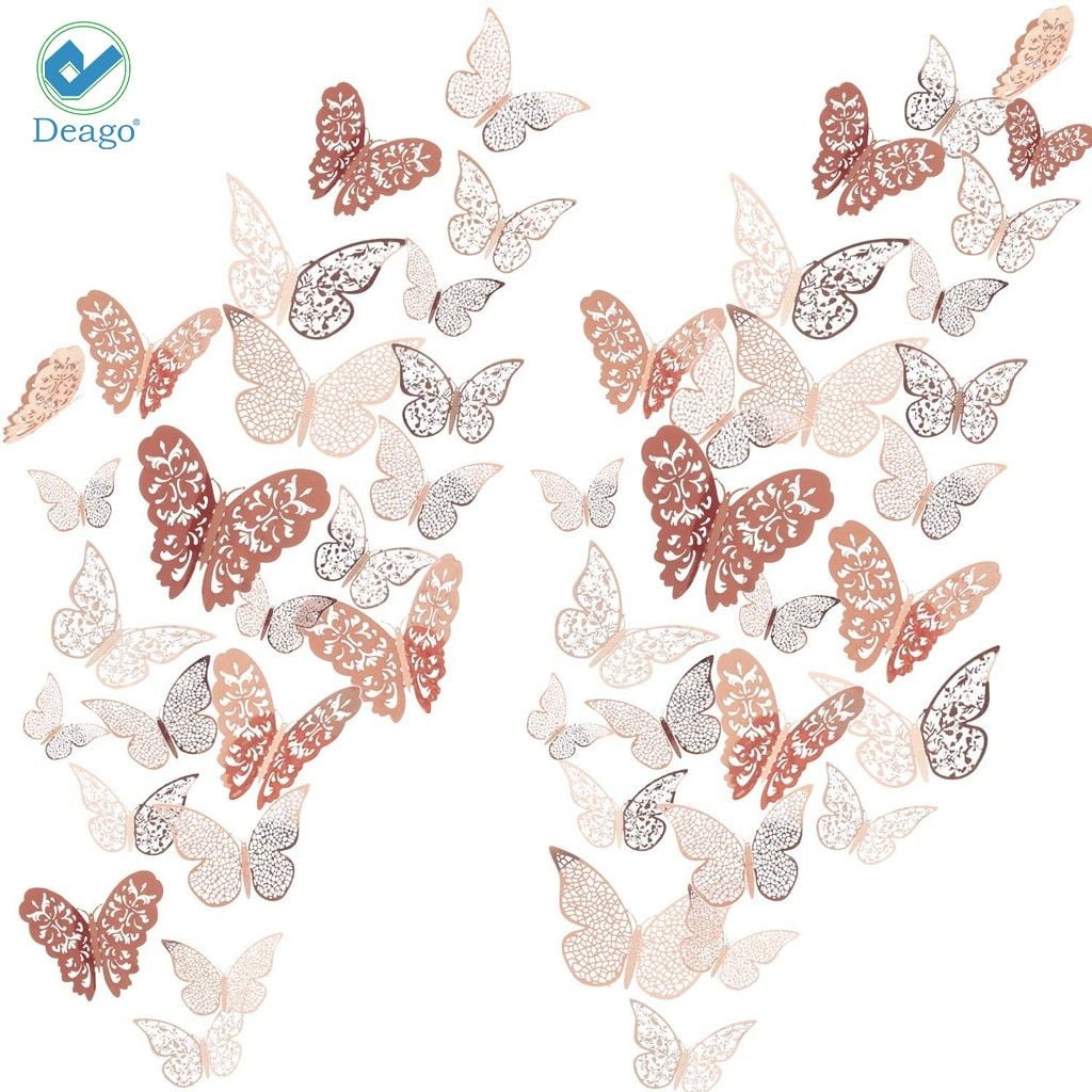 12Pcs 3D Butterfly Art Wall Stickers Decal Living Room Home Decor C Gold