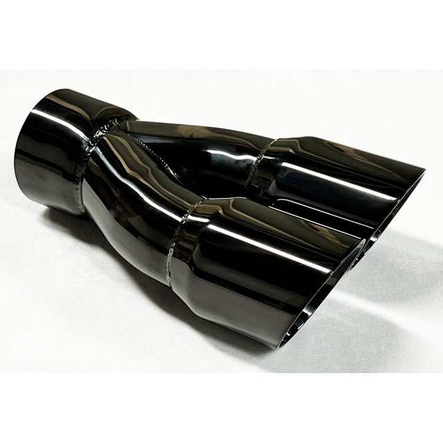 Embout d'Échappement 2.50 Pouces Entrée Double 3.00 X 9.50 Long Rond Double Paroi Noir Minuit Chrome Inox Embout d'Échappement Wesdon