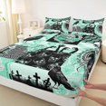 thumbnail image 4 of Castle Fairy Goth Floral Skull Queen Sheets 4 Pieces,Spooky Crow Moth Spider Queen Sheet Sets,Green Black,1 Fitted Sheet,1 Flat Sheet and 2 Pillowcases, 4 of 6