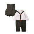 thumbnail image 2 of WESIDOM Boy Toddler Infant Outfits Long Sleeves Gentleman Jumpsuit Vest Coat Berets Hat Bowtie 3pcs, 2 of 9
