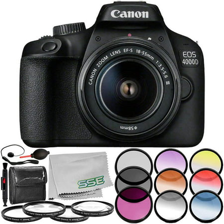 Canon EOS 4000D Digital Camera with 18-55mm f/3.5-5.6 III Lens 8PC Kit – Includes 3PC Filter Kit (UV + CPL + FLD) + 4PC Macro Filter Set (+1,+2,+4,+10) + (Best Point And Shoot Camera For Macro Photography 2019)
