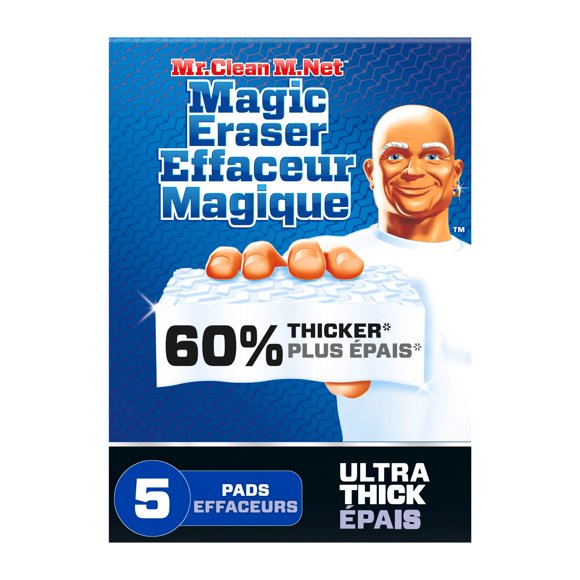 Mr. Clean Éponge Effaceur Magique, Nettoyant Multi-Usages, Tampon Récurant Durable, Ultra Épais, Lot de 5