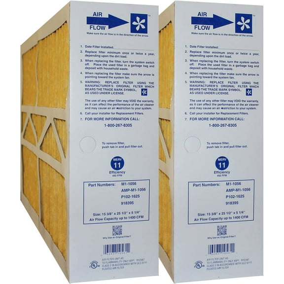 Genuine M1-1056 Size 16" x 25" x 5" (Actual Size: 15 3/8" x 25 1/2" x 5 1/4") MERV 11 PACK OF 2 FILTERS…