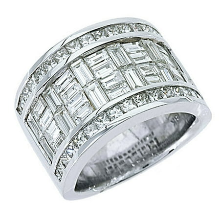 Mens Invisible Set - 18k White Gold Mens Invisible Set Princess & baguette cut Diamond Ring 6.29 Carats