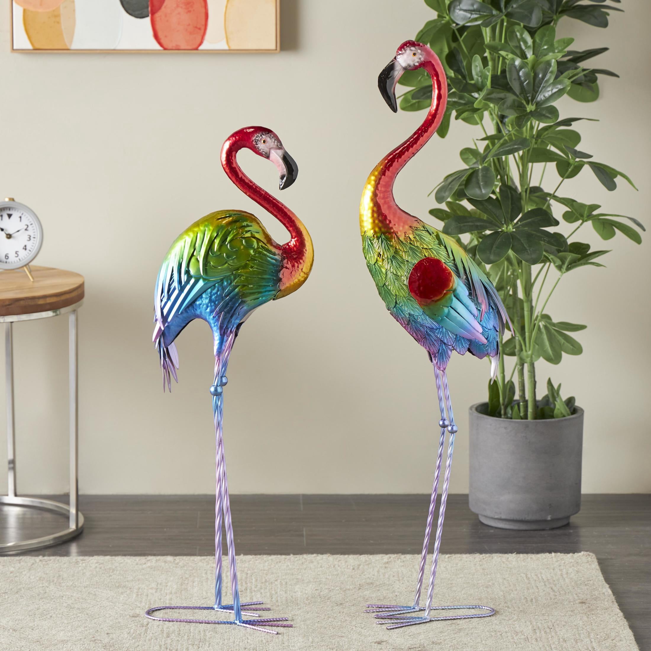 DecMode 44" Tall Textured Rainbow Flamingo Garden Sculpture (2 Pack)