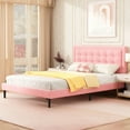 thumbnail image 1 of Unizone Bed Frame Queen Size with Upholstered Headboard, Modern Tufting Style, Pink, 1 of 12