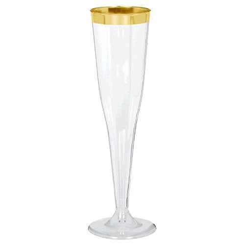 Premium Plastic Champagne Glasses, Clear with Gold Trim 8 Count