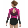 thumbnail image 2 of iixpin Kids Girls Long Sleeve Gymnastics Leotard Sparkly Rhinestone Cutout Back Figure Skating Dance Bodysuit Hot Pink 16, 2 of 5