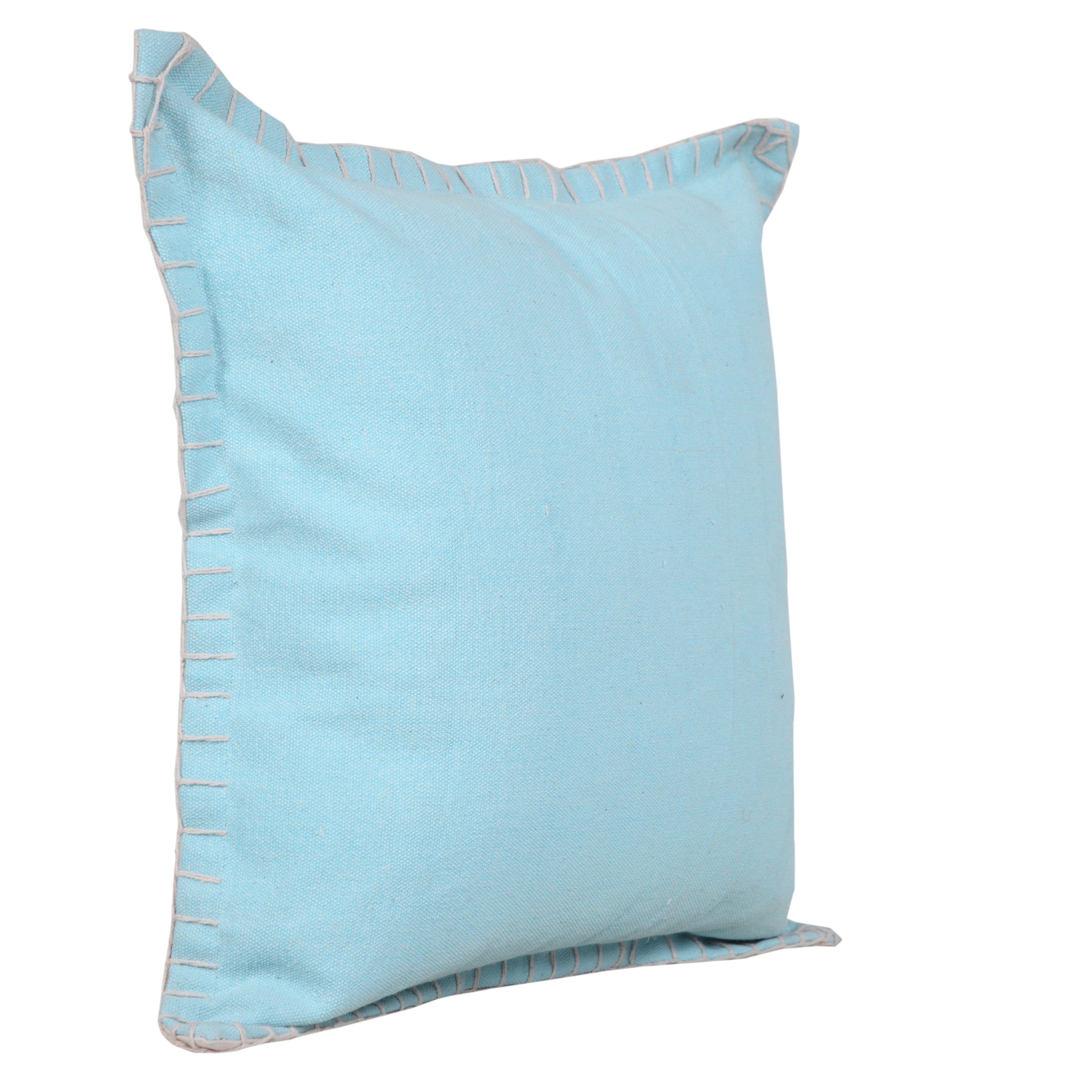 Ox Bay Wilma 20" x 20" Light Blue Stitch Bordered Cotton Adult Decorative Throw Pillow Cover