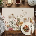 thumbnail image 4 of Fall Pink Flower Placemats Set of 2 White Daisy Leaf Pastoral Plant Vintage Heat Insulated Linen Place Mats, Washable Stain-Proof Table Mats for Dining Tables Holiday Decor 13x19inch, 4 of 9