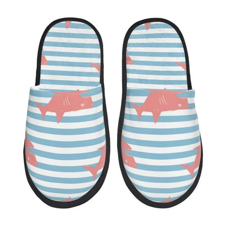 

Slippers for Women Striped Cool Shark Rose Red Womens Slippers Fuzzy Winter House Shoes Soft Anti-Skid Slippers Indoor and Outdoor