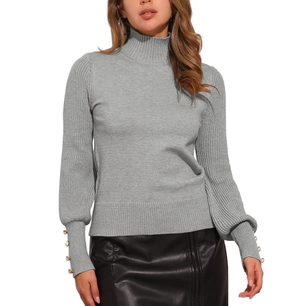 TOP DE MUJER INSPIRE CHIC Suéter de punto de manga larga con cuello alto y elasticidad M Gris