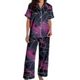 thumbnail image 4 of Lounge Sets for Women BWASD Cozy Satin Printed Pajama Set Short Sleeve Top and Pants Home Wear Sleepwear Halloween Autumn Holiday Night for Halloween Funny Gift XL, 4 of 7