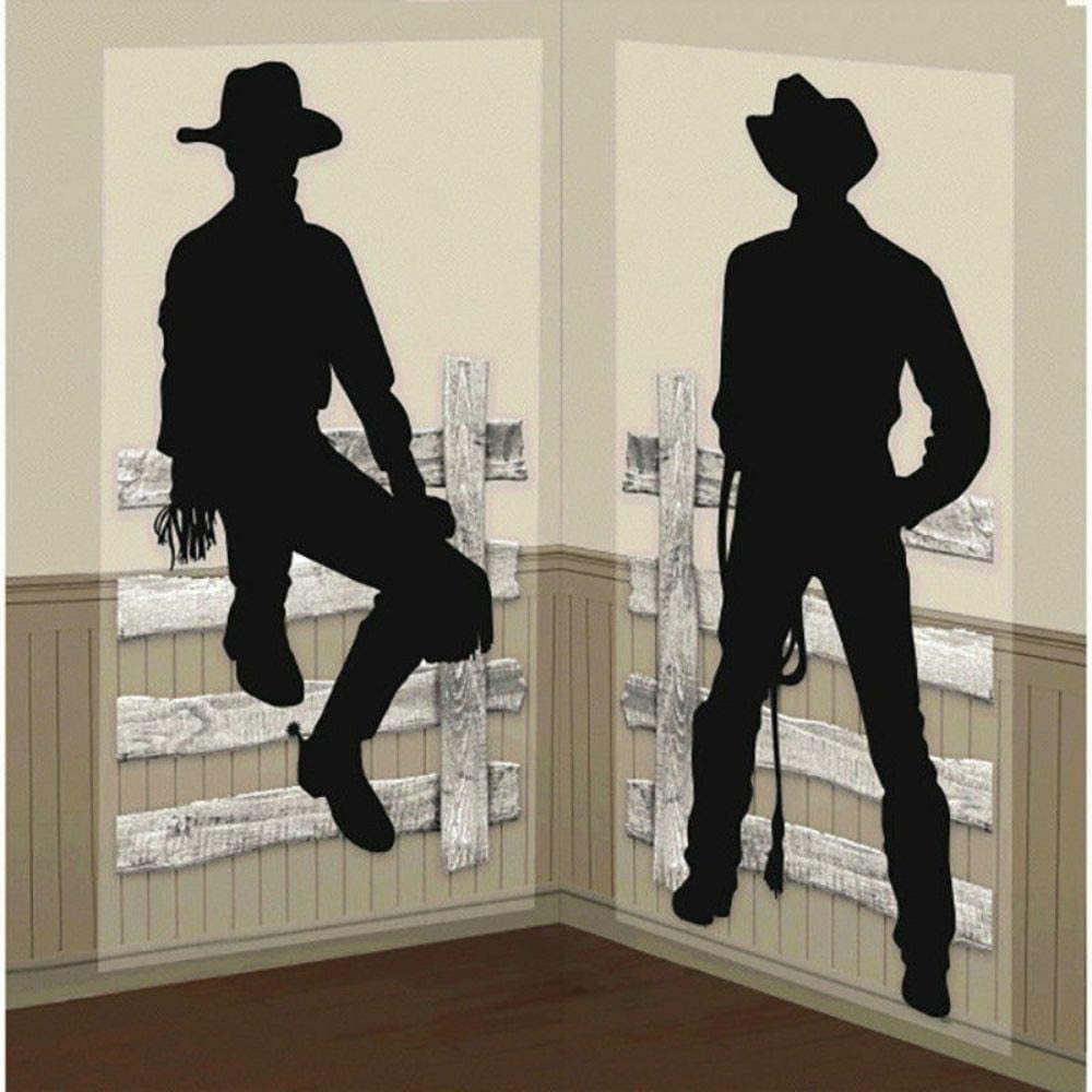 Details about   Silhouette Cowboy Scene Setter Wild Western Party Wall Decorating Kit Fence Hat 