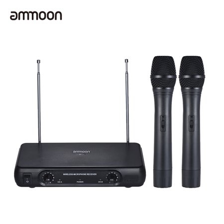 ammoon VHF Wireless Microphone System Dual Channel Handheld Microphone Professional Karaoke Singing Machine 6.35mm Output with Amplifier Function Built-in BT for Smart Phone /iPad /PC (Best Amplifier For Singing)