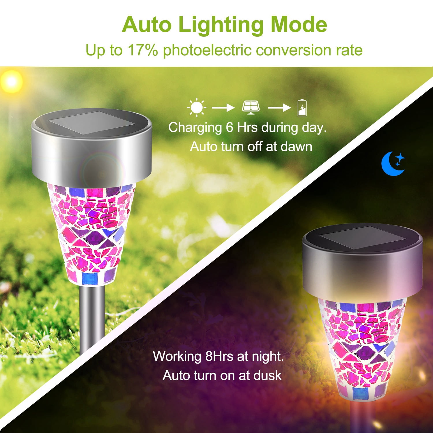 Moclever Solar Pathway Lights Outdoor Pathway Lights IP44 Waterproof LED Solar Lights for Yard Landscape Walkway 6Pack