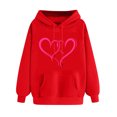 thumbnail image 2 of Women's Tops Women's Clothing Ndbuld Women's Print Winter Hoodie Pullover Tops Long Sleeved Comfortable Sweatshirt Up to 35% off,Red,2XL, 2 of 5