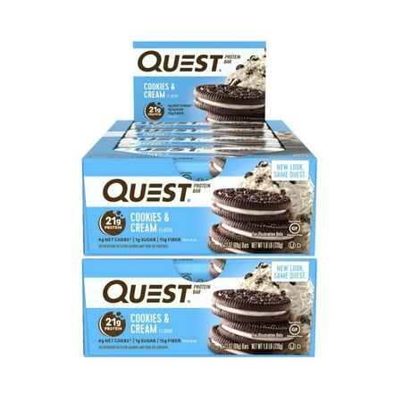 Quest Nutrition Protein Bar Cookies & Cream. Low Carb Meal Replacement Bar w/ 20g+ Protein. High Fiber, Soy-Free, Gluten-Free (24