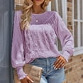 thumbnail image 6 of Women's Long Sleeve Round Neck Tunic Shirts Lantern Sleeve Casual Solid Ruffled Blouses Purple,L, 6 of 6
