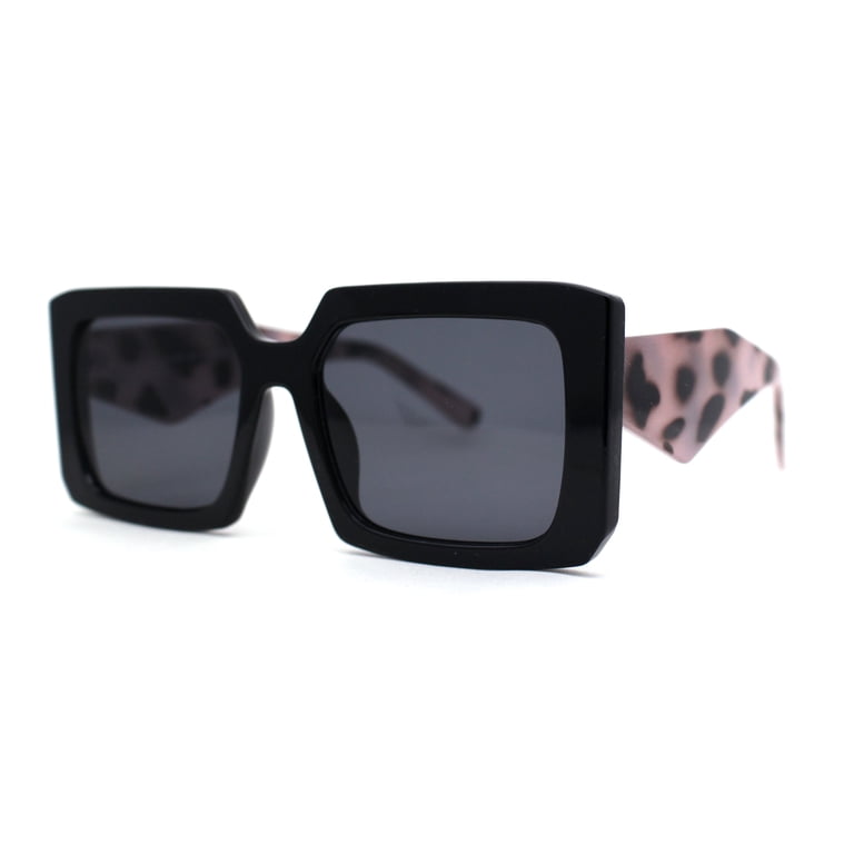 Designer Inspired Black & Pink Rectangle Fashion Sunglasses Black Thick Hipster Rectangle Tinted Sunglasses with Pink  main image 4