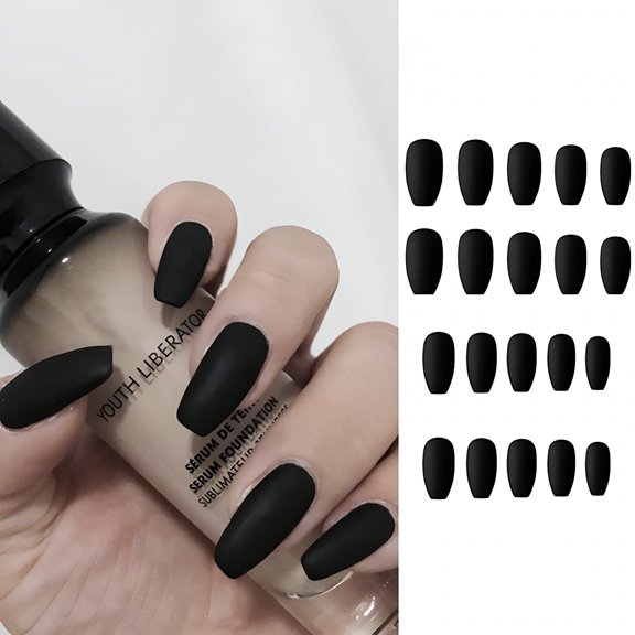 RAGUPEL Black Press On Nails Long Square Matte Fake Nails, Reusable