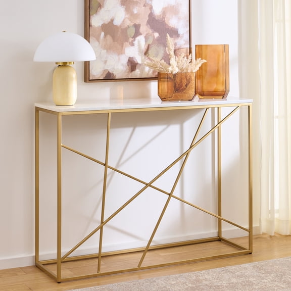 Safavieh Lumen Modern Marble Console Table, White Marble/Gold