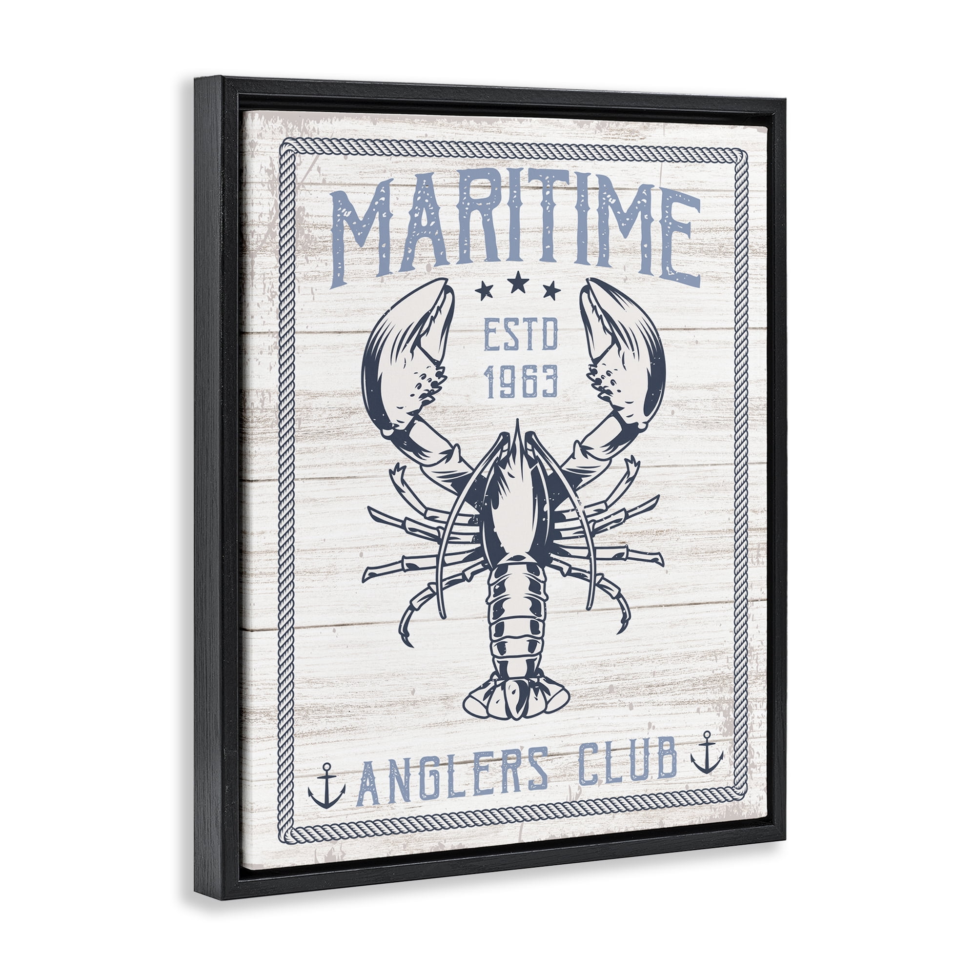 Stupell Industries Maritime Anglers Club Nautical & Beach Painting Black Floater Framed Canvas Art Print Wall Art, 25 x 31
