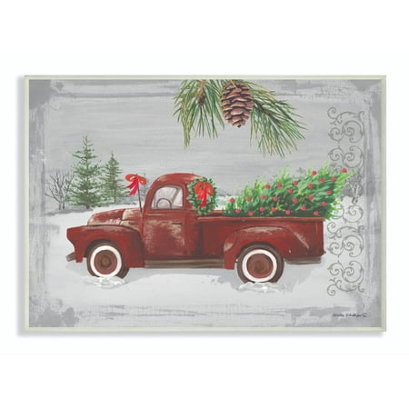 Stupell Industries Holiday Red Truck Christmas Tree Illustration Wood Wall Art By Artist Anita