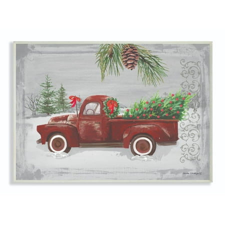Wood Tree Art Stupell Industries Holiday Red Truck Christmas Tree Illustration Wood Wall Art By Artist Anita Phillips ()
