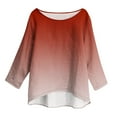 thumbnail image 4 of JGGSPWM Women's Striped Gradient Printed Round Neck Fashion Loose Soft Comfortable Casual 3/4 Sleeve Curved T-Shirt Top Red M, 4 of 8
