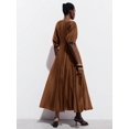 thumbnail image 2 of Womens Vintage Coffee Brown Modest Round Neck A-Line Maxi Dress, 2 of 8