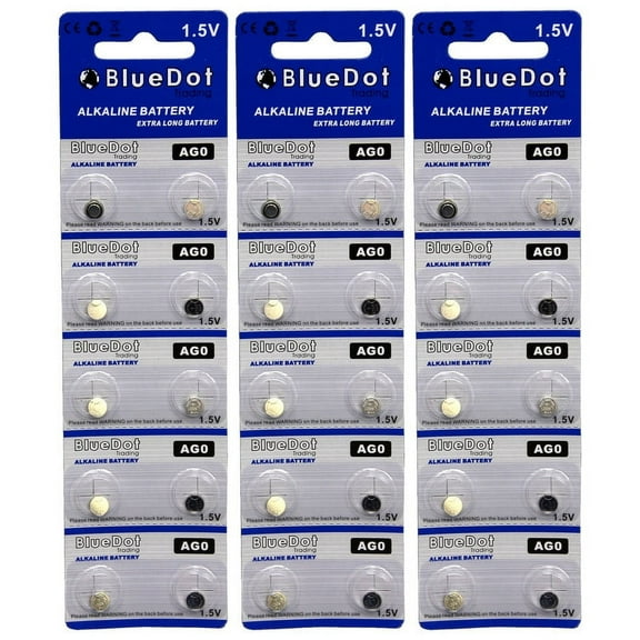 BlueDot Trading Brand AG0 Button Cell Extra Life Alkaline Batteries - 30 Pack (Use Interchangeably with SR63, SG0, LR63, 379, LR521, SR521)