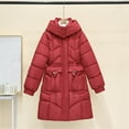 thumbnail image 2 of hoksml Women's Mid-Length Slim Fit Winter Coat Toggle Buttons Waisted Puffer Jacket Solid Color Classic Hooded Down Jacket, 2 of 9