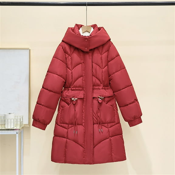 Xdegoge Long Winter Coats for Women Zip Up Fluffy Stand Collar Hooded Quilted Jackets Casual Plain Warm Down Jacket with Pockets 2025 Trendy Outfits