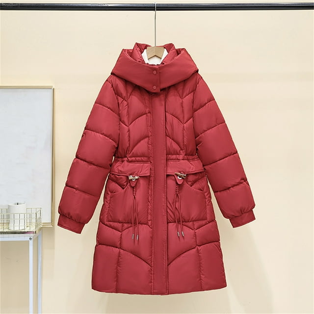 Fankiway Veste Mi-Longue pour Femmes, Boutons Corne, Manches Longues, Hiver Décontracté, Ajusté, Rouge TG