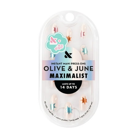 Olive & June + Bubble Instant Mani Medium Almond Press-on Nails, Chrome Burst, 42 Pieces