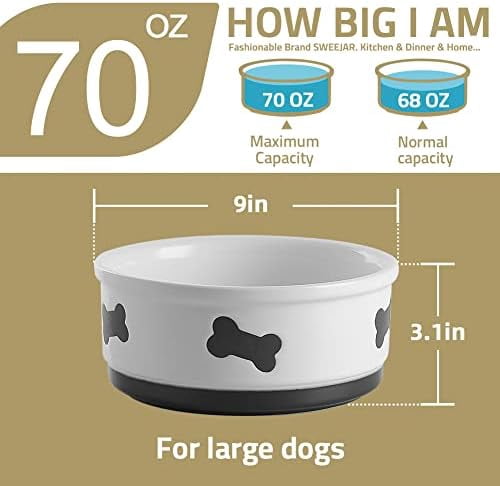 Ceramic Dog Bowls with Bone Pattern, Dog Food Dish for Large Dogs, Porcelain Pet Bowl for Water 70 Fl Oz (Turquoise)