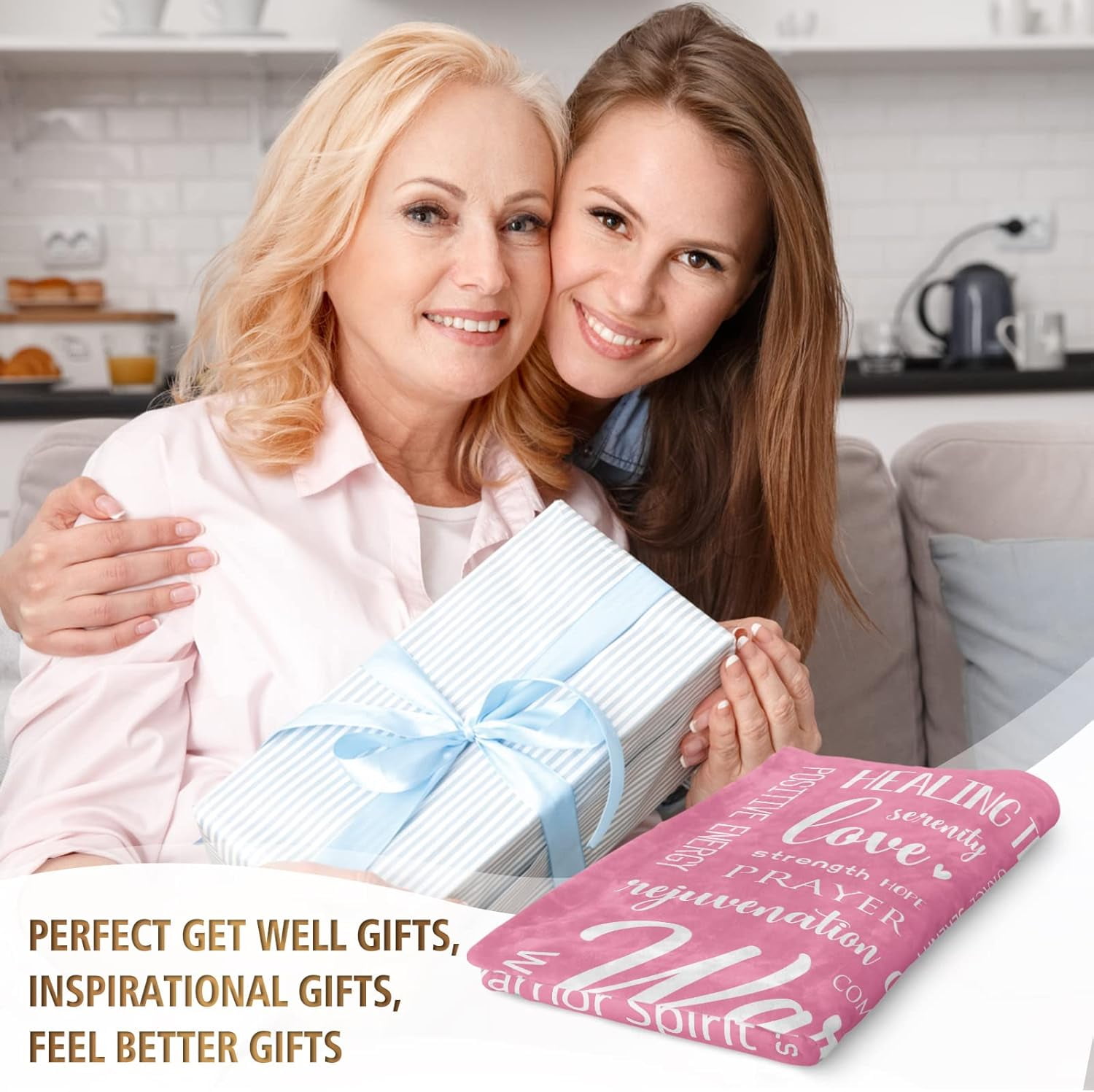 Warm Hugs Healing Blanket - Breast Cancer Gifts for Women, Get Well Soon, Feel Better Gifts for Women Patient, Think of You, Sympathy Gift for Friend Sister, Soft Comfort Throw Blankets 50" x 60"