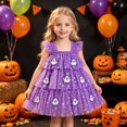 thumbnail image 4 of RFQWOVSR Girls Halloween Flutter Sleeve Tiered Dress Pumpkin Print Party Gown 2-3 Years, 4 of 5