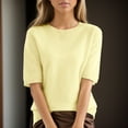 thumbnail image 2 of LIZUOJUN Women's Cotton Knit Top Solid Crew Neck Short Sleeve Lightweight Loose Fit Casual Basic Blouse, Soft Summer Tee Shirt for Daily Wear Yellow2 XL, 2 of 9