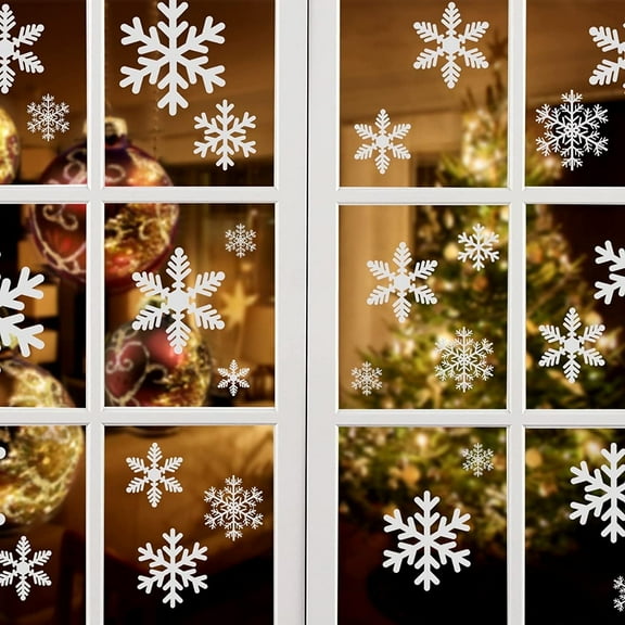 Naler 10 Sheets Christmas Decoration Snowflake Wall Decals, Window Clings Glueless PVC Stickers for Home Winter Party Decor