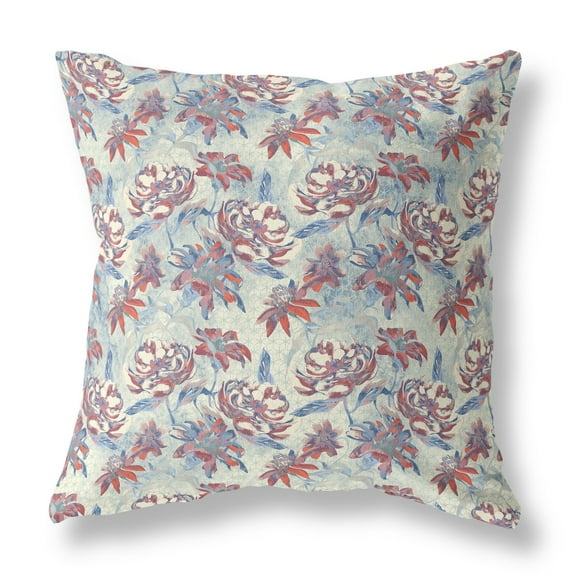 26â€ Red Blue Roses Indoor Outdoor Throw Pillow