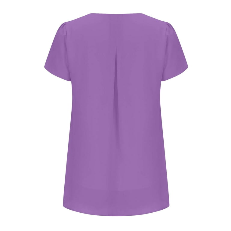 Chiffon Short Sleeve Solid Color V Neck Plus Size Tops Chiffon Short Sleeve Solid Color V Neck Plus Size Tops