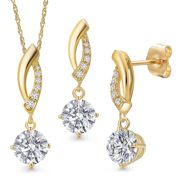 2.33 Cttw Lab Grown Diamond Pendant Earrings Set for Women | 14K Yellow Gold | Round Center Diamond 0.75 Ct | IGI Certified | D-E Color | VS1-VS2 Clarity | Gold Necklace for Women | 18 inch Chain